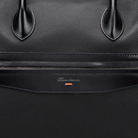 Black tumbled leather weekend bag - Santoni - 5