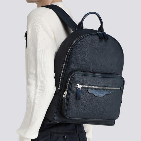 Blue tumbled leather backpack - Santoni - 2