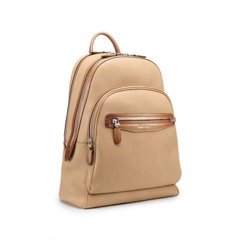 Beige tumbled leather backpack - Santoni - 2