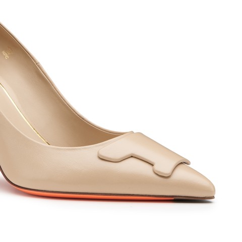 حذاء بامب Santoni Sibille نسائي من الجلد بكعب عالٍ بلون بيج - Santoni - 5