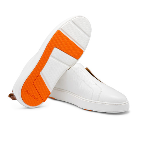 Sneaker slip-on da uomo in pelle bottalata bianca - Santoni - 4