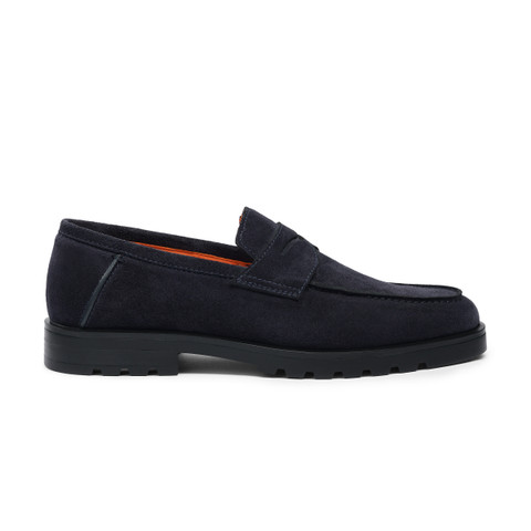 Men&rsquo;s blue suede penny loafer - Santoni - 1
