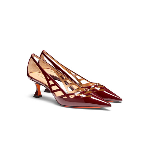 Women's red patent leather mid-heel pump - Santoni - 3