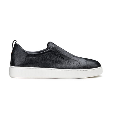 Men's black leather slip-on sneaker - Santoni - 1