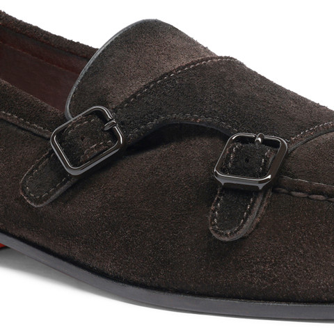 Dunkelbraune Loafer für Herren aus Wildleder mit Doppelschnalle - Santoni - 6