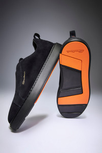 Men's blue suede slip-on sneaker - Santoni - editorial