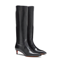 Women's black leather mid-heel boot - Santoni - 2