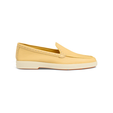 Women's yellow tumbled leather loafer - Santoni - 1