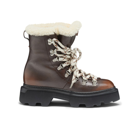 Women's brown leather hiking boot with fur - Santoni - 1