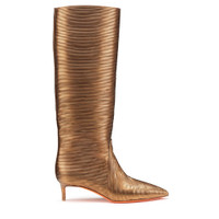 Women's bronze leather mid-heel Meraviglia Collection boot - Santoni - 1