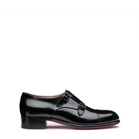 Chaussure &agrave; double boucle en cuir noir pour femme - Santoni - 1