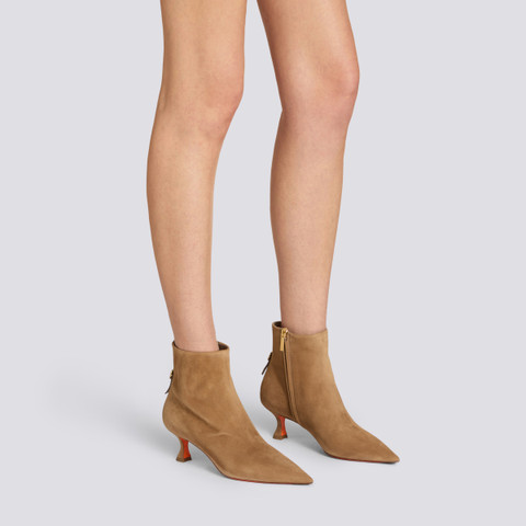 Women's beige suede mid-heel ankle boot - Santoni - 2