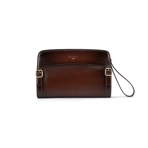 Pochette bandouli&egrave;re en cuir marron fonc&eacute; - Santoni - 1