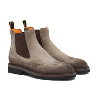 Men&rsquo;s natural suede Chelsea brogue boot - Santoni - 2