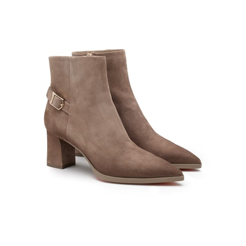 Women's dove grey suede mid-heel ankle boot - Santoni - 2