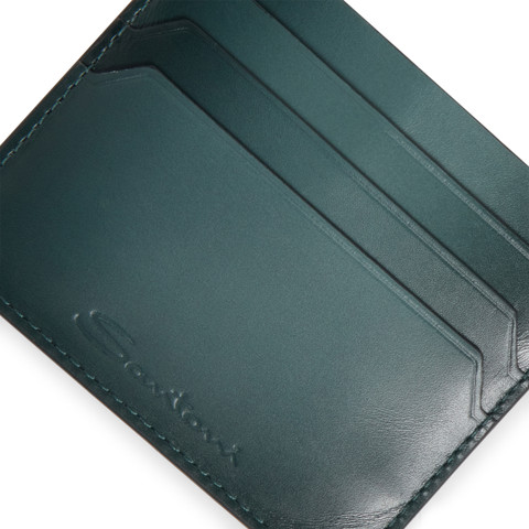 Green leather credit card holder - Santoni - 3