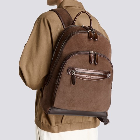 Brown suede and leather backpack - Santoni - 1