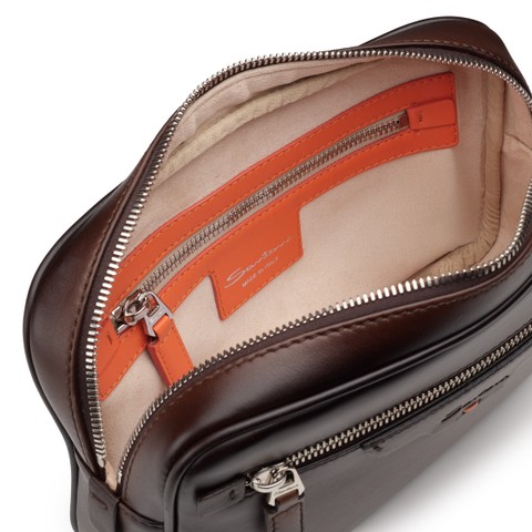 Dark brown leather beauty case - Santoni - 5