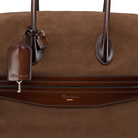Brown suede and leather weekend bag - Santoni - 5