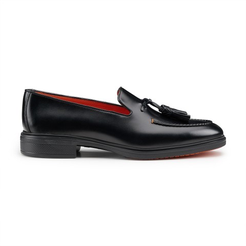 Men's black leather Easy tassel loafer - Santoni - 1