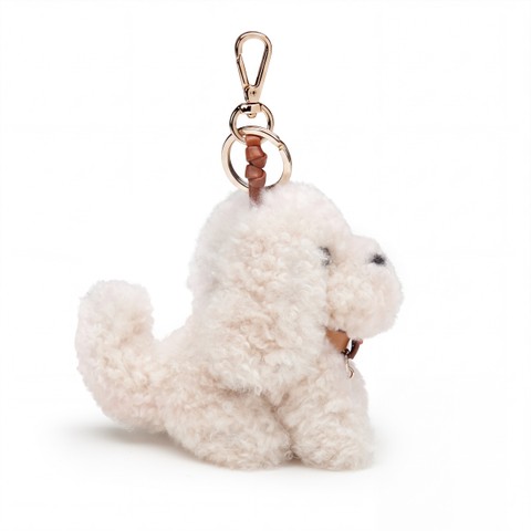 Beige fur and brown leather dog charm - Santoni - 2
