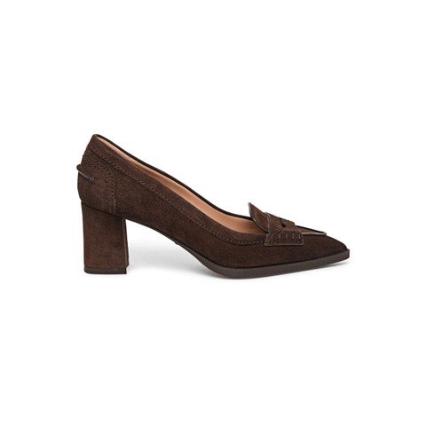 Women's dark brown suede mid-heel pump - Santoni - 1