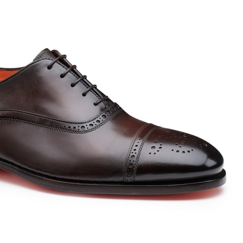 Men's dark brown leather brogue Oxford shoe - Santoni - 5