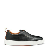 Men's black tumbled leather slip-on sneaker - Santoni - 1