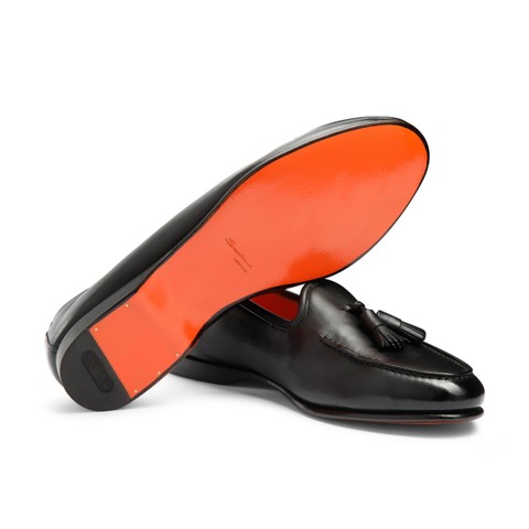 Men&rsquo;s black leather Andrea tassel loafer - Santoni - 4