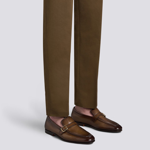 Men's dark brown leather single monk strap loafer - Santoni - 2
