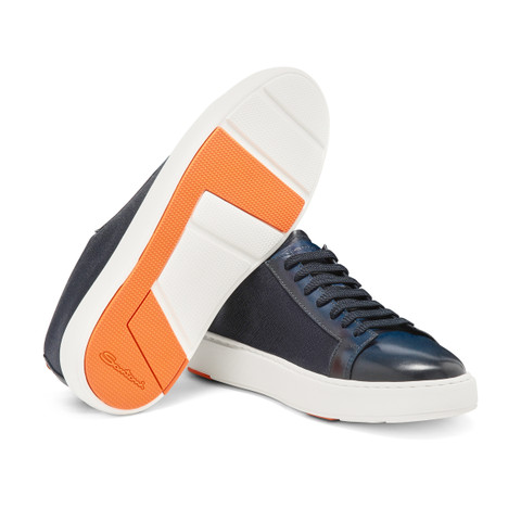 Men's blue leather and nylon sneaker - Santoni - 4