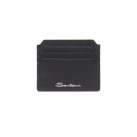 Black tumbled leather credit card holder - Santoni - 1