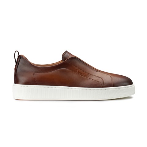 Men's brown leather slip-on sneaker - Santoni - 1