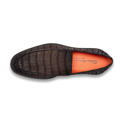 Mocasín de hombre en piel de aligátor marrón oscuro - Santoni - 4