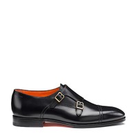 Men's black leather double monk straps shoe - Santoni - 1