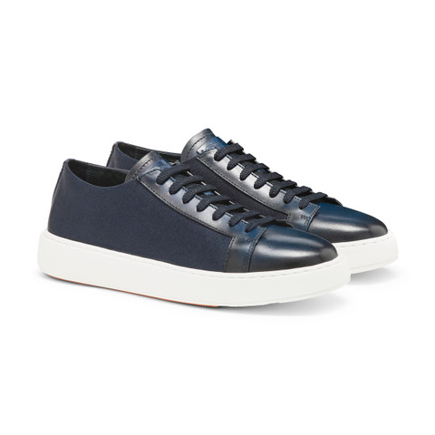 Men's blue leather and nylon sneaker - Santoni - 3