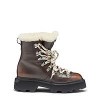 Women's brown leather hiking boot with fur - Santoni - 1