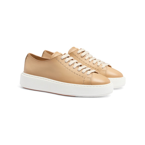 Women's light brown leather sneaker - Santoni - 3
