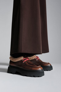 Women's brown leather lace-up with fur - Santoni - editorial