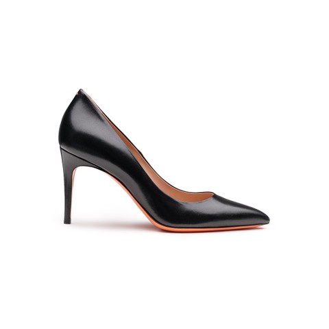 Women's black leather high-heel pump - Santoni - 1