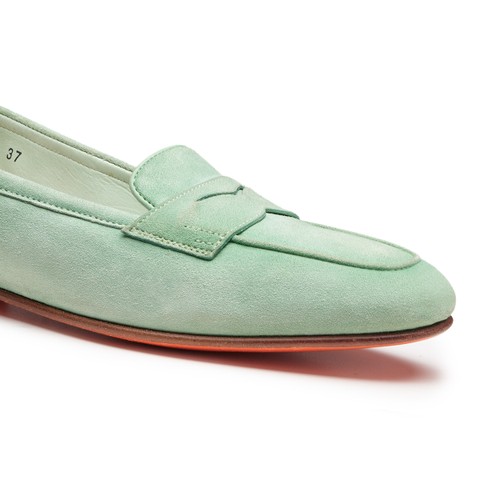 Mocassino penny da donna in suede verde - Santoni - 4