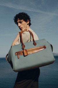Light blue tumbled leather weekend bag - Santoni - editorial