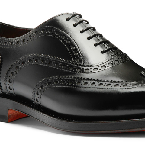 Men's polished black leather Oxford brogue - Santoni - 6