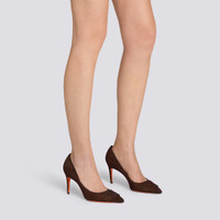 Women's dark brown suede high-heel Santoni Sibille pump - Santoni - 2