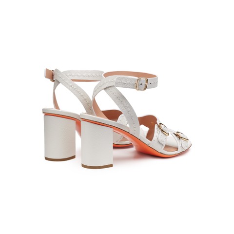 Women's white leather high-heel sandal - Santoni - 2
