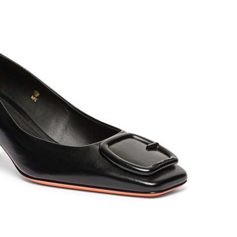 Women's black leather mid-heel pump - Santoni - 9