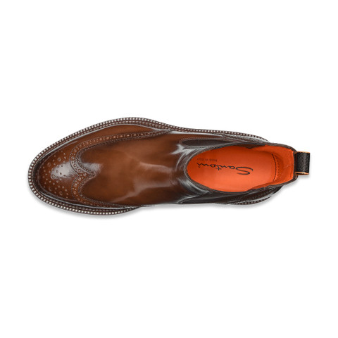 Men&rsquo;s brown leather Chelsea brogue boot - Santoni - 5