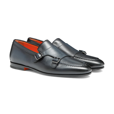 Men's leather double monk straps loafer - Santoni - 2