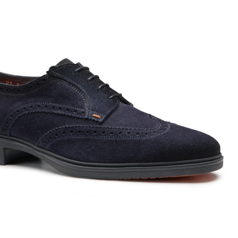 Men's blue suede Easy brogue lace-up - Santoni - 5
