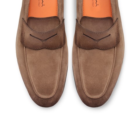 Men's brown suede penny loafer